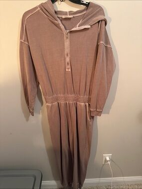 Mineral Wash toffee Hoodie Jumpsuit with Elastic Waist Zenana Medium